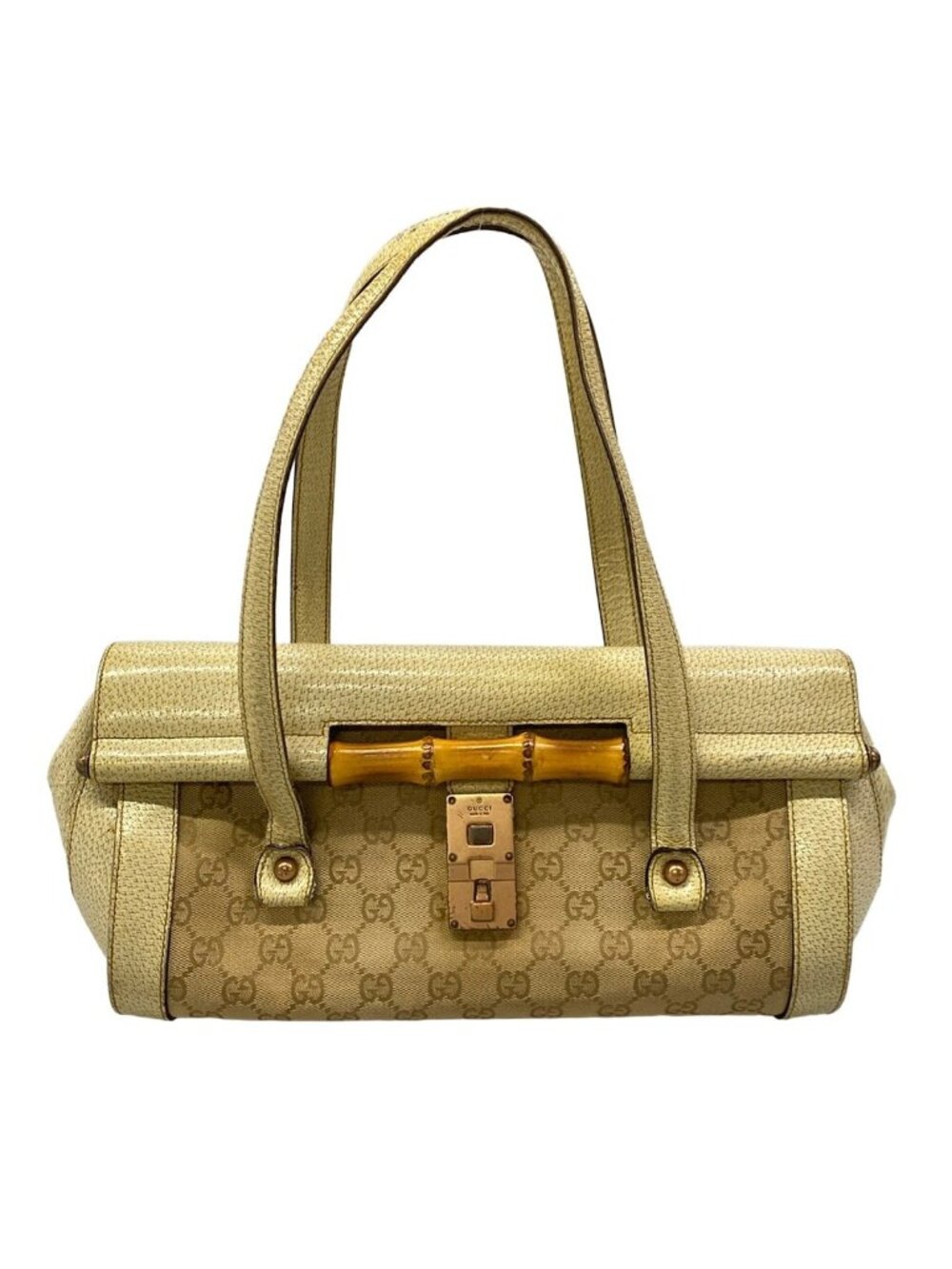 Gucci Handbag Bamboo Beige Dark Brown Ivory Leather